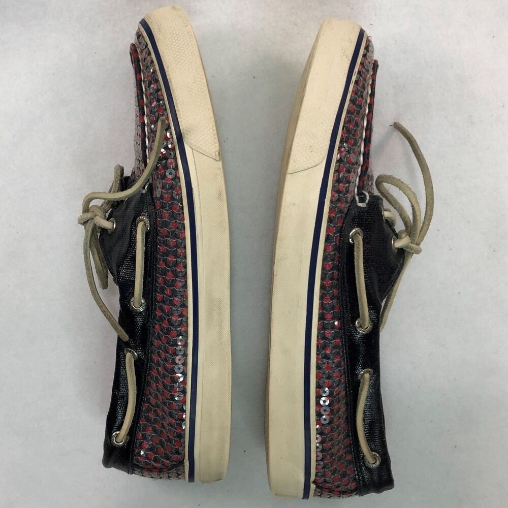 Sperry Shoes Women' Size 8M Red & Navy Sequins Top-Sider Boat Shoes  D12-CH171 - Picture 7 of 10